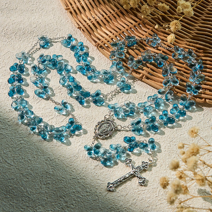 Christianartworkshop Wings of Devotion Shimmering Blue Butterfly Prayer Rosary with Miraculous Medal - image 4