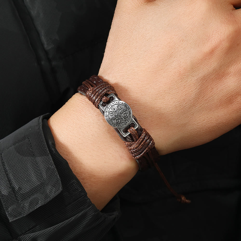 Christianartworkshop Classic 2 Color St. Benedict Leather Bracelet: Symbol of Faith and Courage - image 2