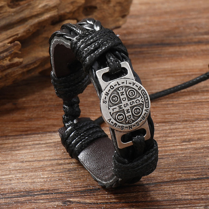 FREE Today: Classic 2 Color St. Benedict Leather Bracelets: Symbol of Faith and Courage - Black - image 6
