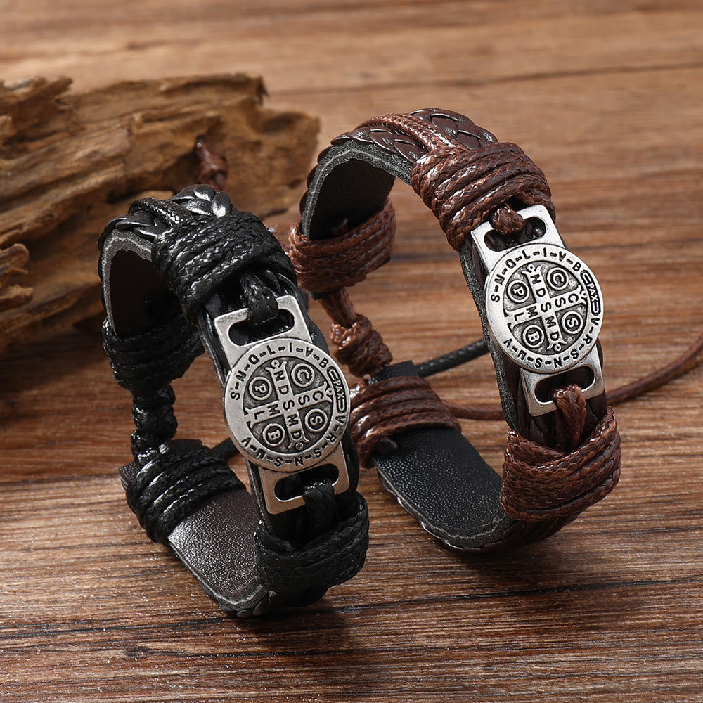 Christianartworkshop Classic 2 Color St. Benedict Leather Bracelet: Symbol of Faith and Courage - Brown - image 1
