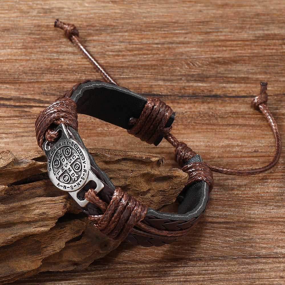 FREE Today: Classic 2 Color St. Benedict Leather Bracelets: Symbol of Faith and Courage - Brown - image 1