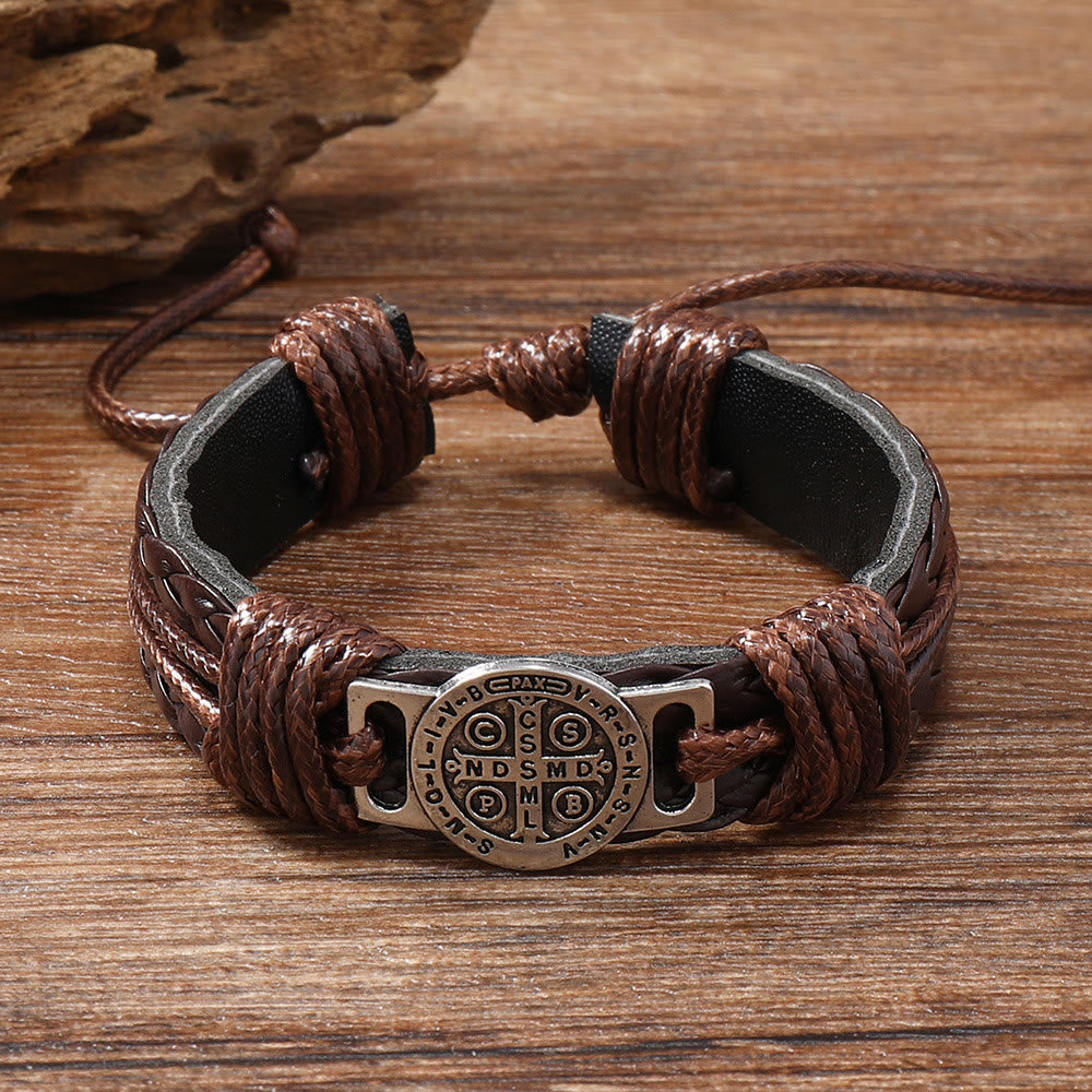 FREE Today: Classic 2 Color St. Benedict Leather Bracelets: Symbol of Faith and Courage - image 3