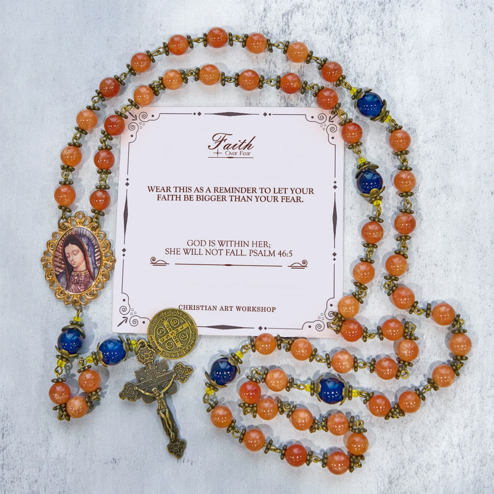 Christianartworkshop PRAYERFUL FAITH: Handmade Orange Chalcedony Rosary with Gift Card - FAITH OVER FEAR - image 2