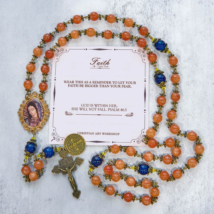 Christianartworkshop PRAYERFUL FAITH: Handmade Orange Chalcedony Rosary with Gift Card - FAITH OVER FEAR - image 2
