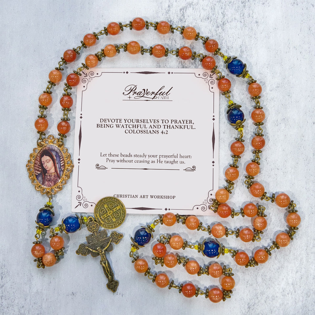 Christianartworkshop PRAYERFUL FAITH: Handmade Orange Chalcedony Rosary with Gift Card - PRAYERFUL FAITH - image 1