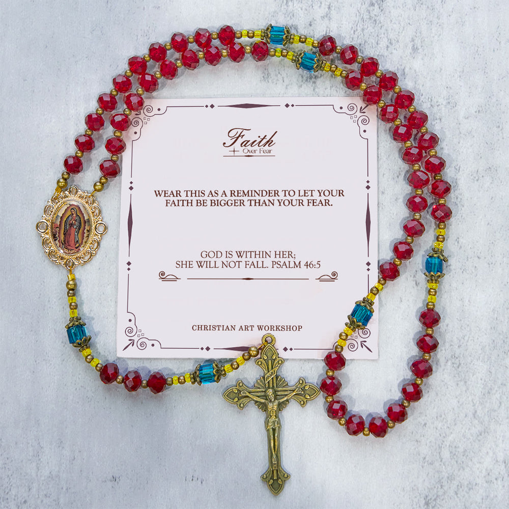 Christianartworkshop PRAYERFUL FAITH: Handmade Red Crystal Bohemian Czech Glass Rosary with Gift Card - FAITH OVER FEAR - image 2