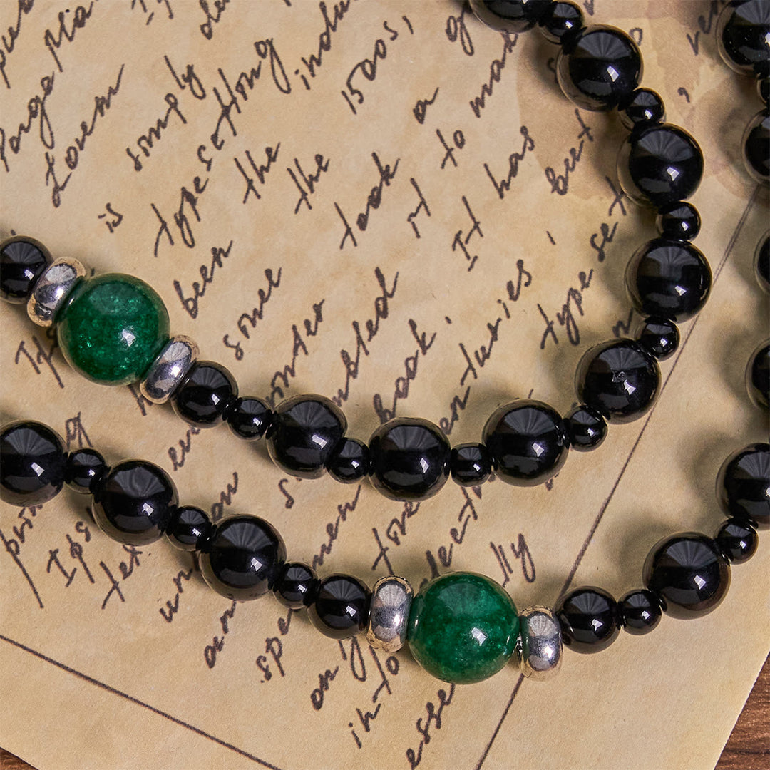 Christianartworkshop St. Benedict & Crucifix of 8mm Obsidian & Jade Handmade Bead Rosary - Faith and Sacred Connection - image 11