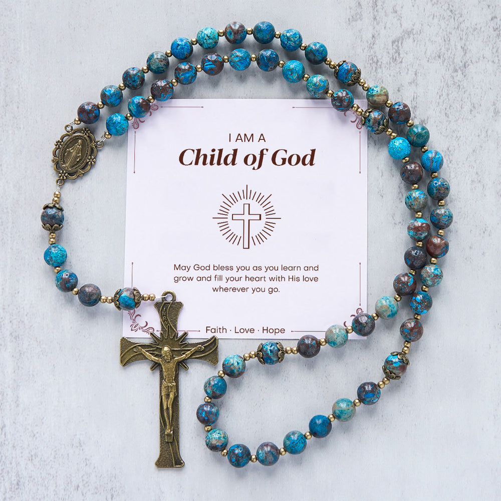 Christianartworkshop Jesus Is The Gift: Blue Pattern Beads Handmade Rosary of Authentic Larimar Stone - Child of God - image 2