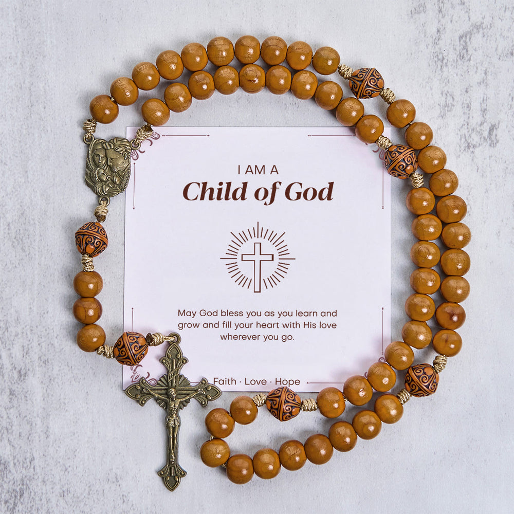 Christianartworkshop Jesus Is The Gift: 10mm Olive Wood Bead Handmade Rosary with Gift Card - Child of God - image 2