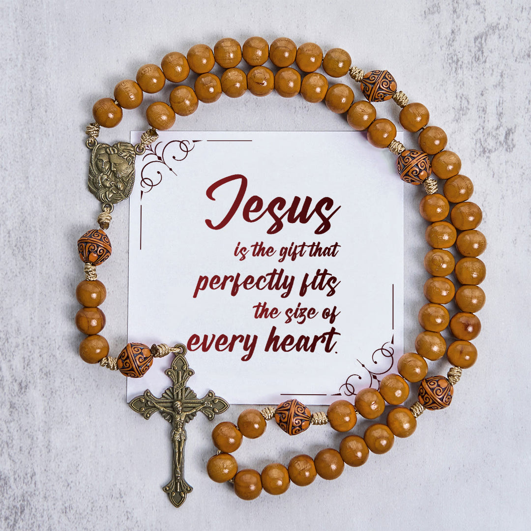 Christianartworkshop Jesus Is The Gift: 10mm Olive Wood Bead Handmade Rosary with Gift Card - Jesus is the Gift - image 1