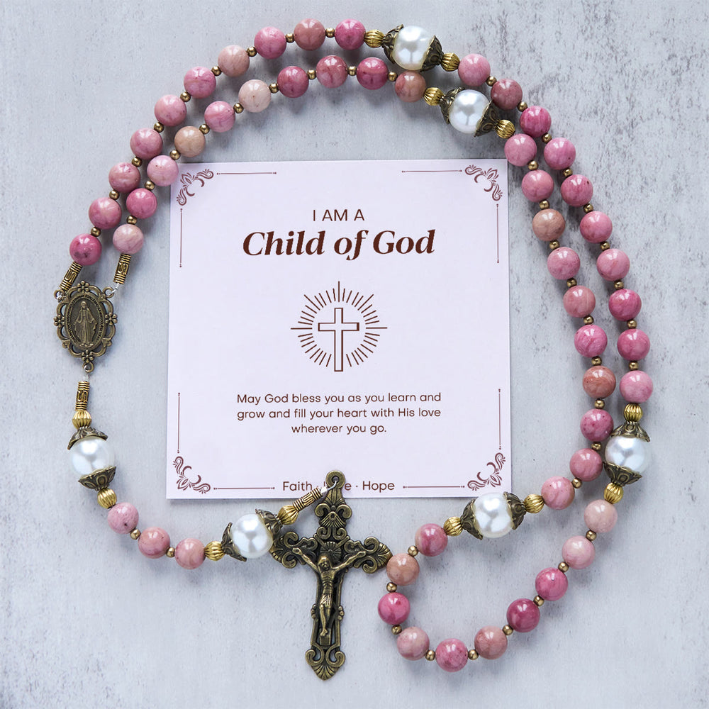 Christianartworkshop Jesus Is The Gift: Natural Red Wood Vein Stone Handmade Rosary with Gift Card - Child of God - image 2