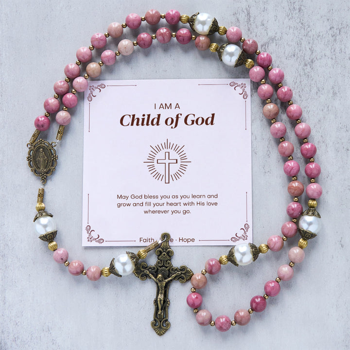 Christianartworkshop Jesus Is The Gift: Natural Red Wood Vein Stone Handmade Rosary with Gift Card - Child of God - image 2