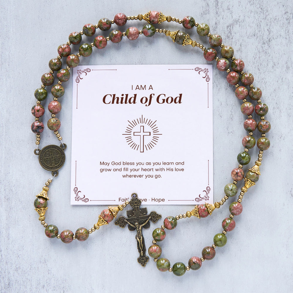 Christianartworkshop Jesus Is The Gift: Handmade Chrysocolla Stone Rosary with Gift Card - Child of God - image 2