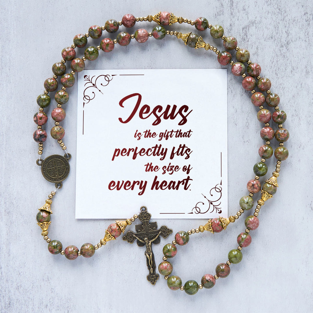 Christianartworkshop Jesus Is The Gift: Handmade Chrysocolla Stone Rosary with Gift Card - Jesus is the Gift - image 1