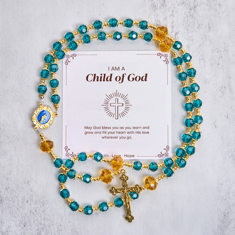 Christianartworkshop Jesus Is The Gift: Handmade Peacock Blue Crystal Beads Rosary with Gift Card - Child of God - image 2