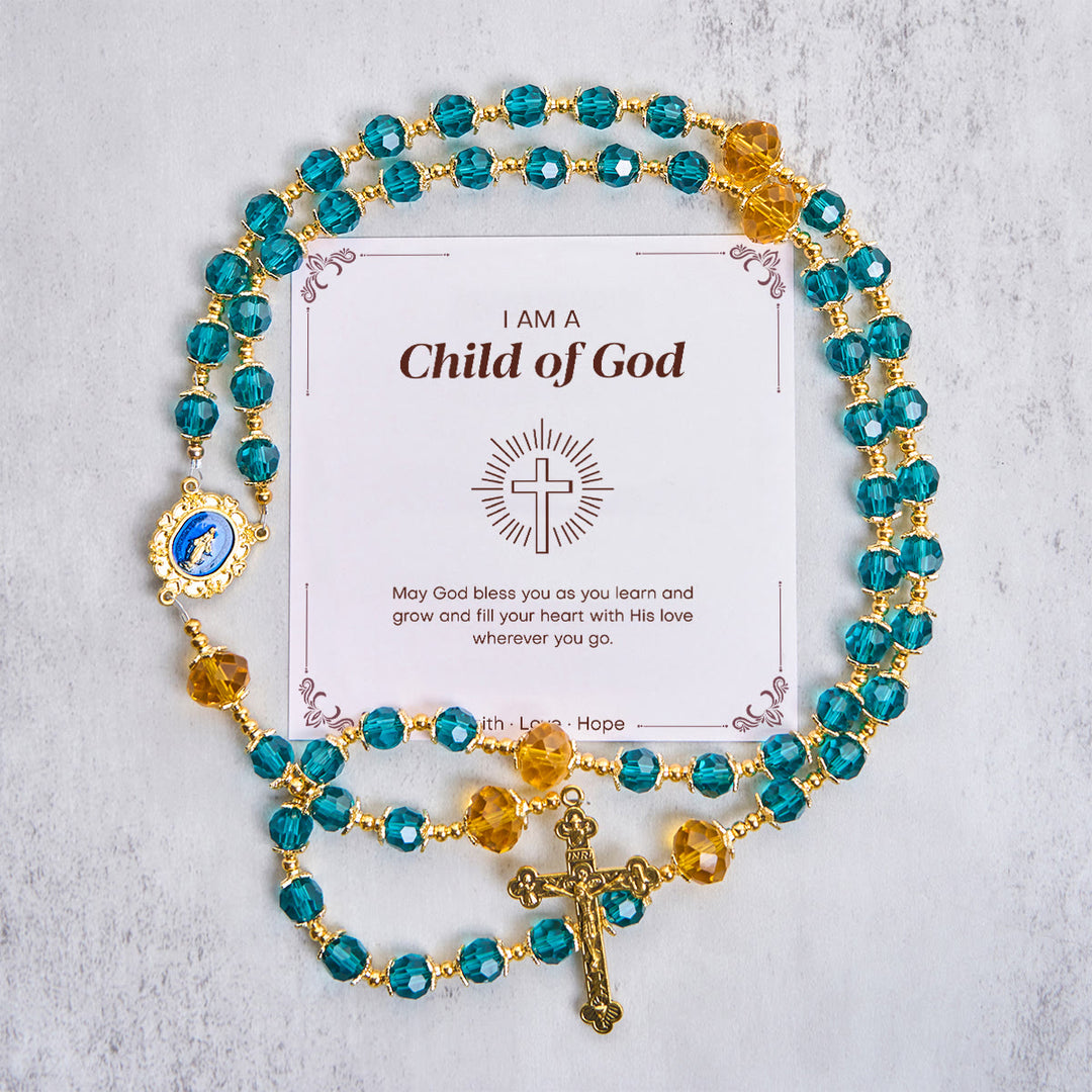 Christianartworkshop Jesus Is The Gift: Handmade Peacock Blue Crystal Beads Rosary with Gift Card - Child of God - image 2