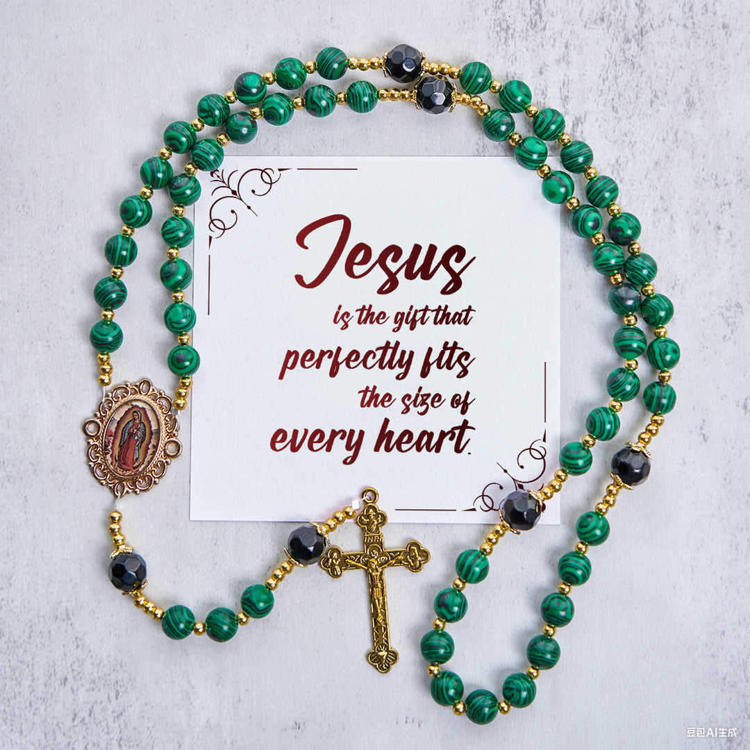 Christianartworkshop Jesus Is The Gift: Malachite Green Rosary with Miraculous Medal - Jesus is the Gift - image 1