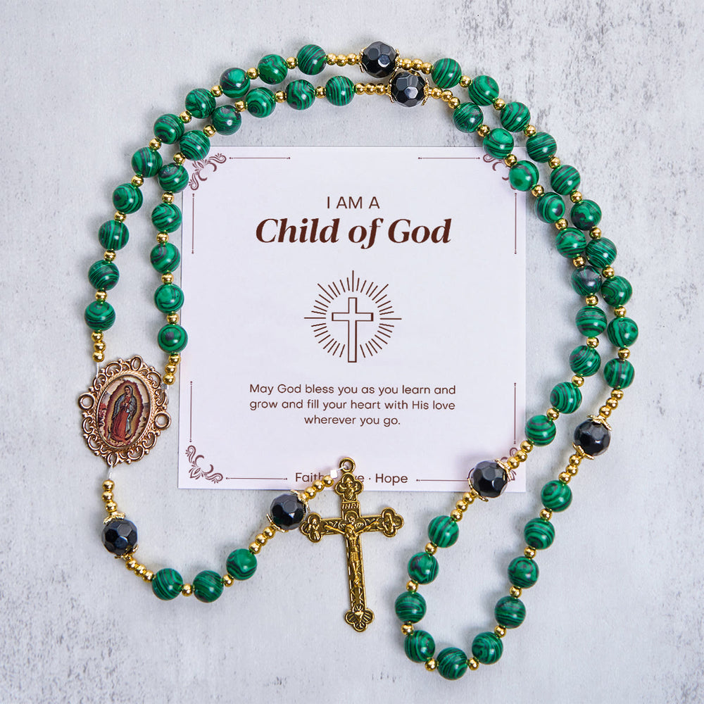 Christianartworkshop Jesus Is The Gift: Malachite Green Rosary with Miraculous Medal - Child of God - image 2