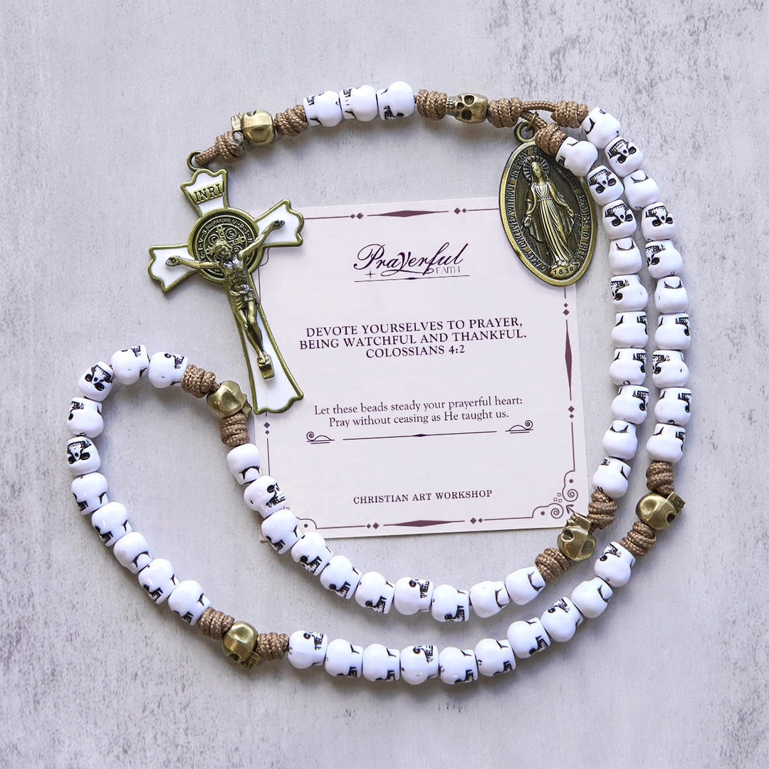 Christianartworkshop PRAYERFUL FAITH: Rebel Style White Skull Beads Rosary with Gift Card - PRAYERFUL FAITH - image 1