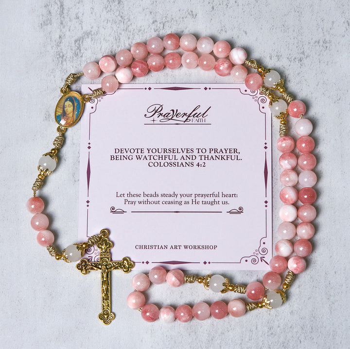 Christianartworkshop PRAYERFUL FAITH: Handmade Pink Glossy Beads Rosary with Brass Crucifix and Our Lady Charm - PRAYERFUL FAITH - image 1
