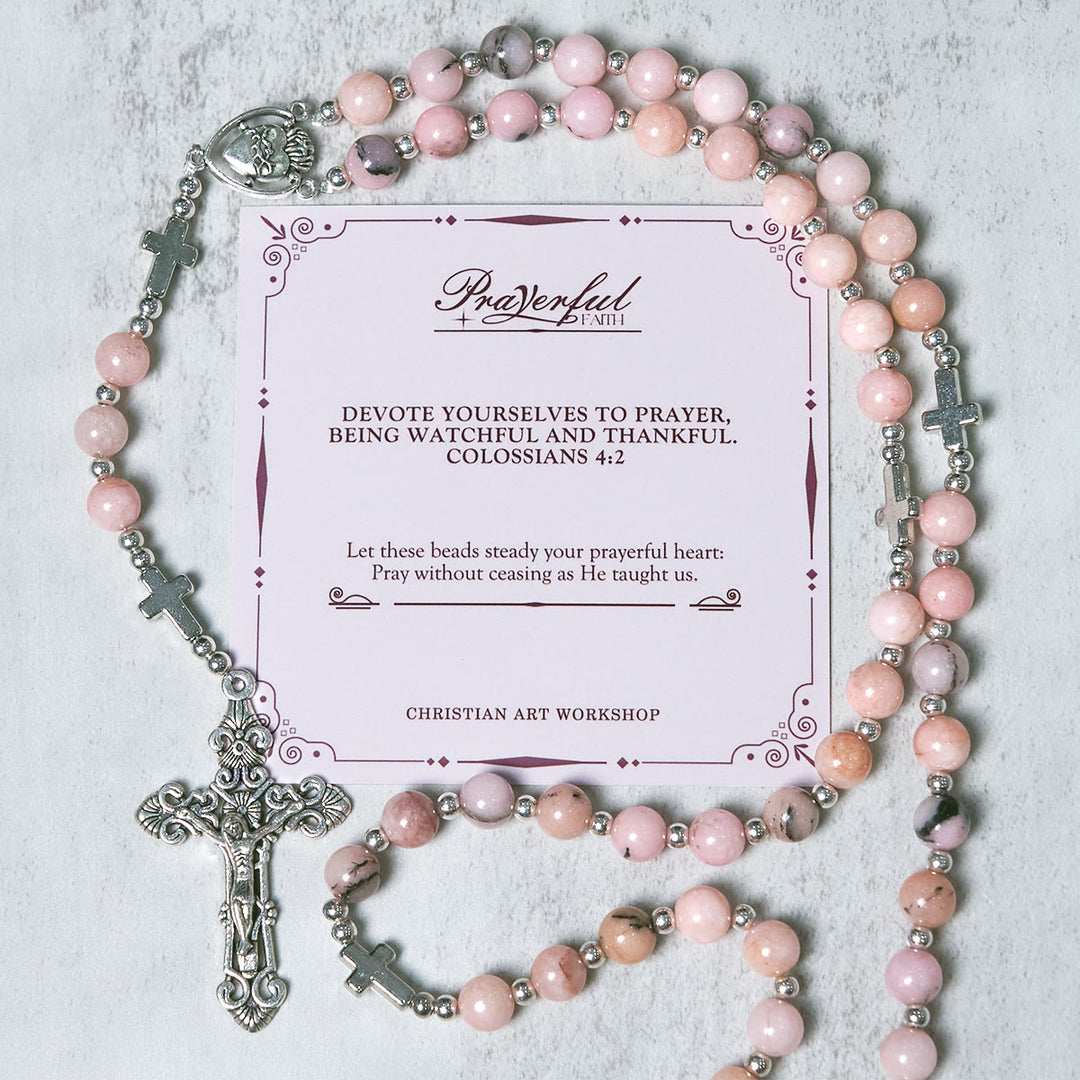 Christianartworkshop PRAYERFUL FAITH:Handmade Pink Round Beads Rosary with Gift Card - PRAYERFUL FAITH - image 1
