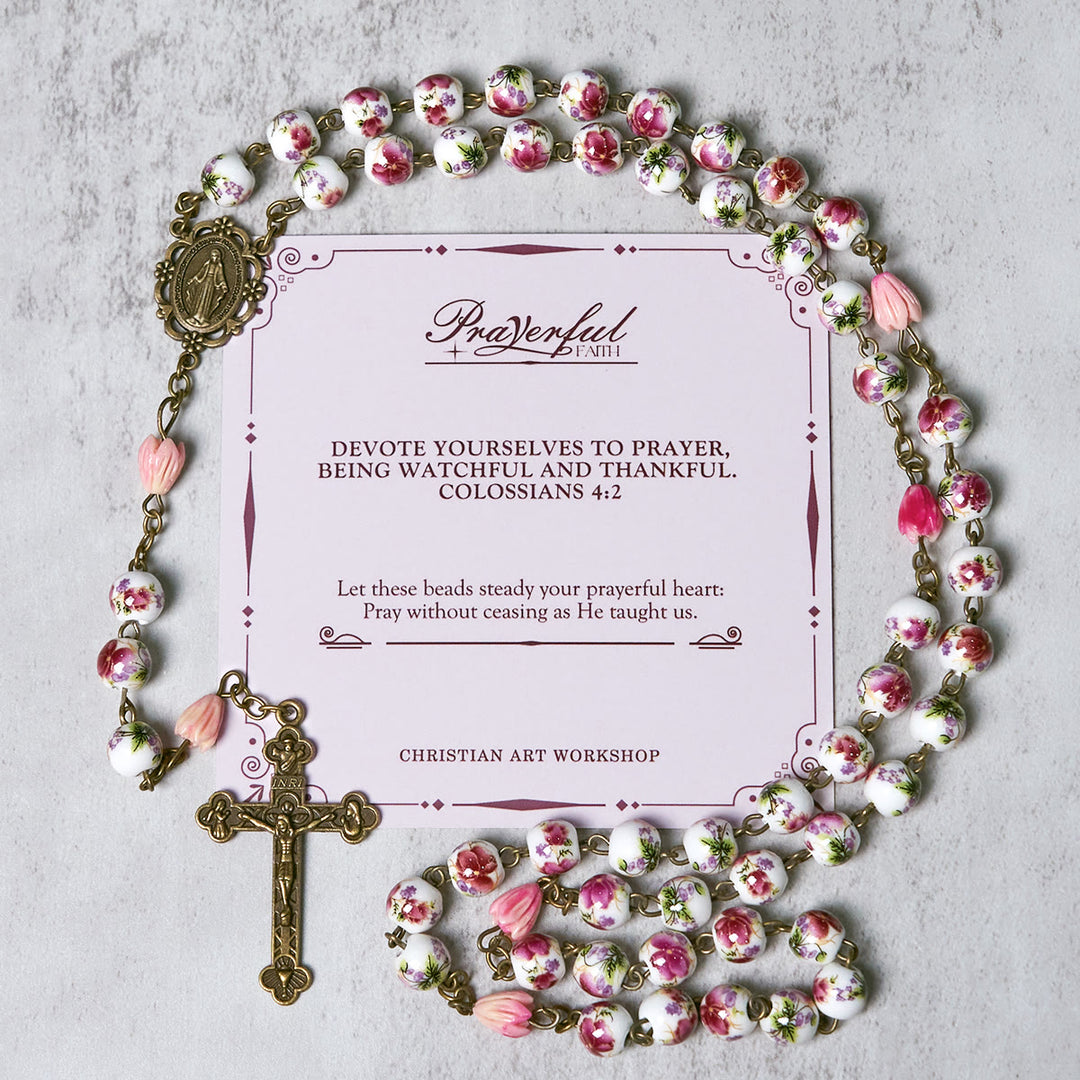 Christianartworkshop PRAYERFUL FAITH: Handmade Flower Resin Beads Rosary with Gift Card - PRAYERFUL FAITH - image 1