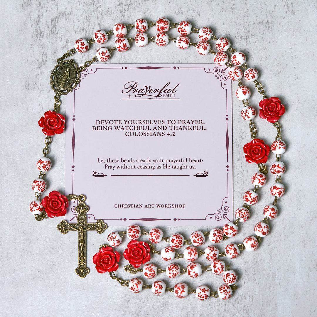 Christianartworkshop PRAYERFUL FAITH:Handmade Rose Cinnabar Beads Rosary with Gift Card - PRAYERFUL FAITH - image 1
