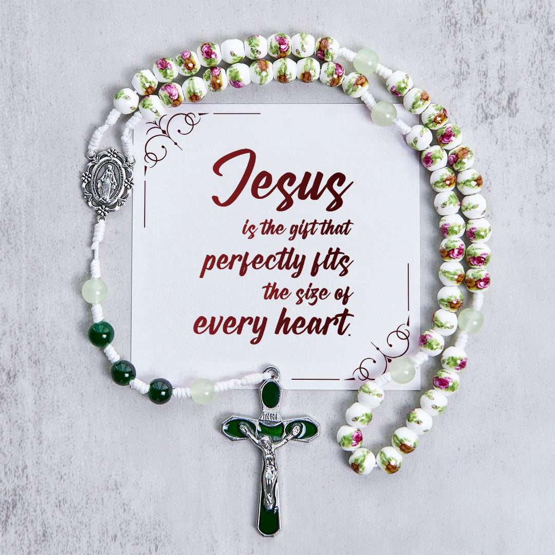 Christianartworkshop Jesus Is The Gift: Handmade Floral Rose Beads Rosary with Gift Card - Jesus is the Gift - image 1