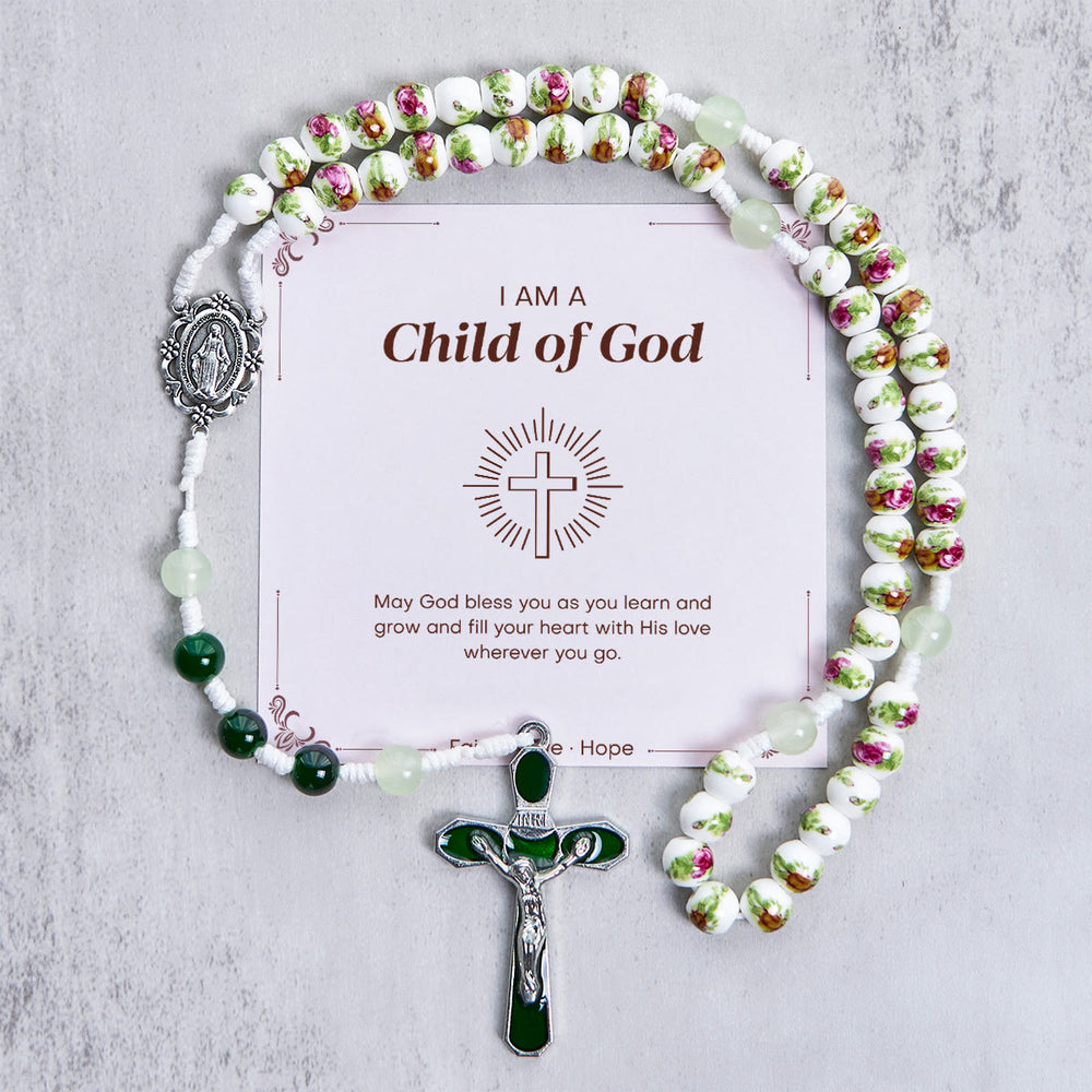 Christianartworkshop Jesus Is The Gift: Handmade Floral Rose Beads Rosary with Gift Card - Child of God - image 2