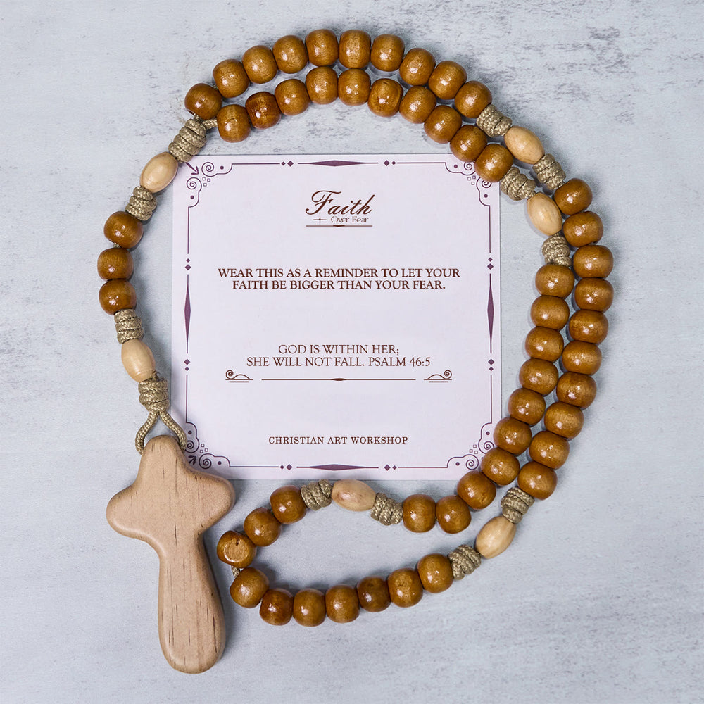 Christianartworkshop PRAYERFUL FAITH: Handmade Minimalist Olive Wood Rosary with Gift Card - FAITH OVER FEAR - image 2