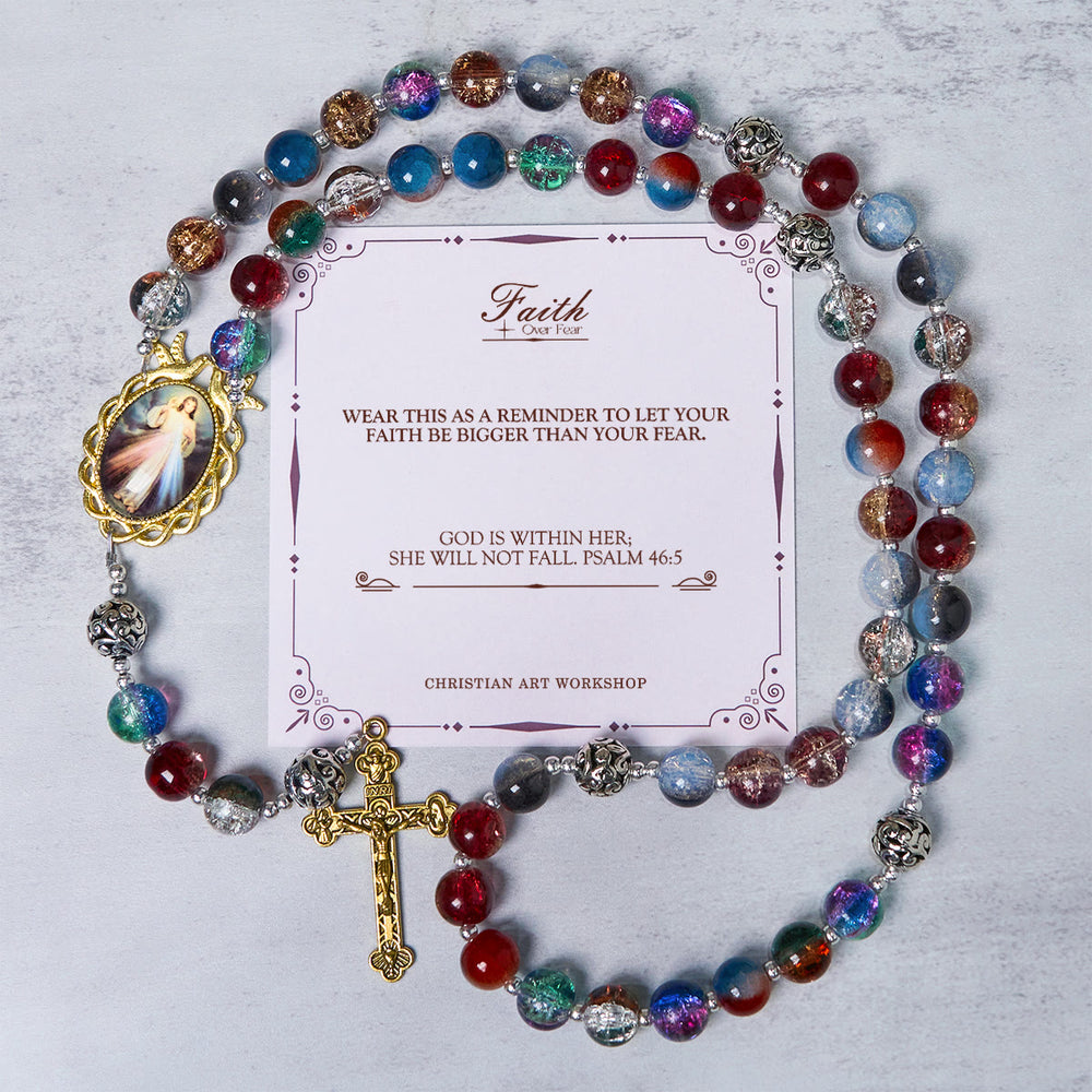 Christianartworkshop PRAYERFUL FAITH: Handmade Gradient Multicolor Glass Bead & Brass Crucifix Rosary with Gift Card - FAITH OVER FEAR - image 2