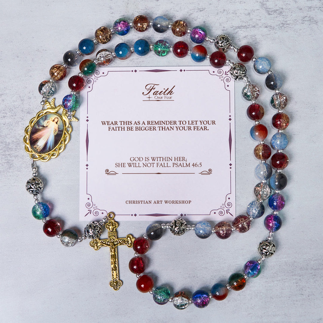 Christianartworkshop PRAYERFUL FAITH: Handmade Gradient Multicolor Glass Bead & Brass Crucifix Rosary with Gift Card - FAITH OVER FEAR - image 2