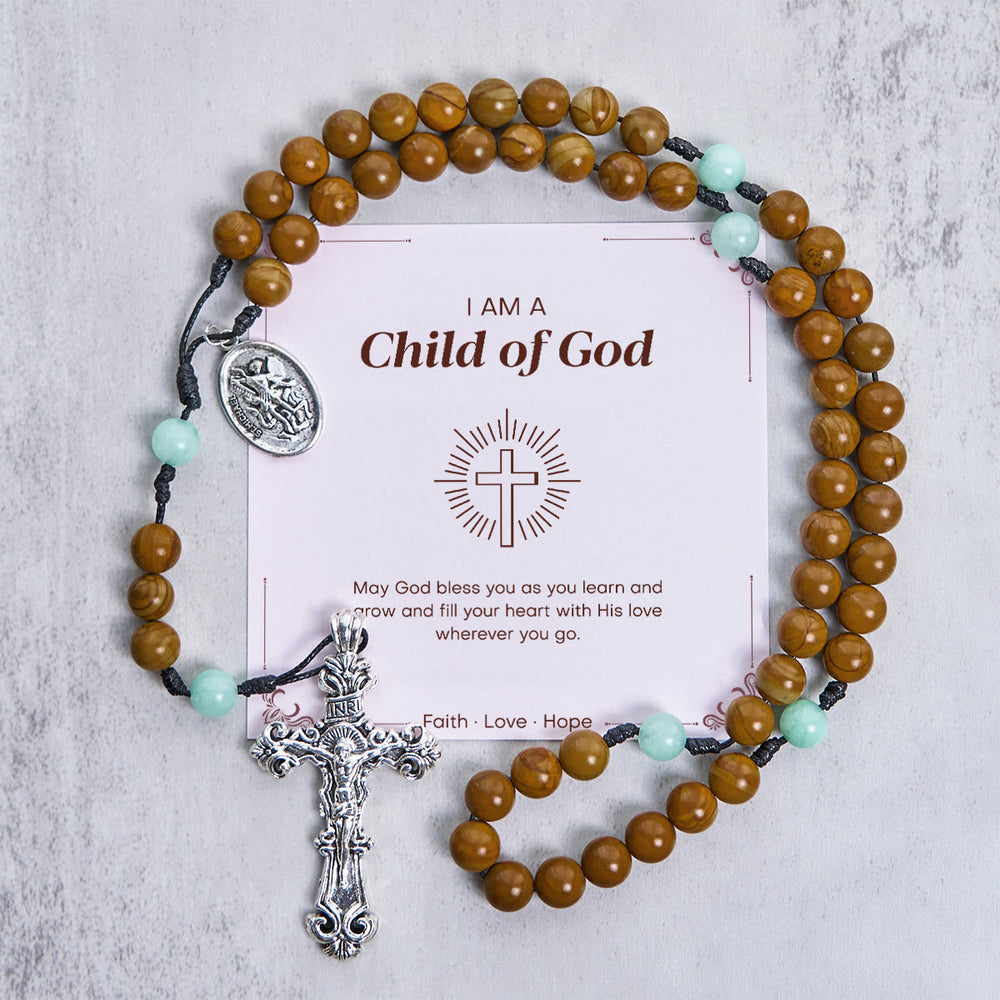Christianartworkshop PRAYERFUL FAITH: Minimalist Mint and Brown Beads Rosary with Gift Card - Child of God - image 2