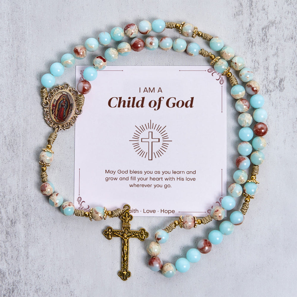 Christianartworkshop PRAYERFUL FAITH: Handmade Aqua Stone Prayer Rosary with Gift Card - Child of God - image 2