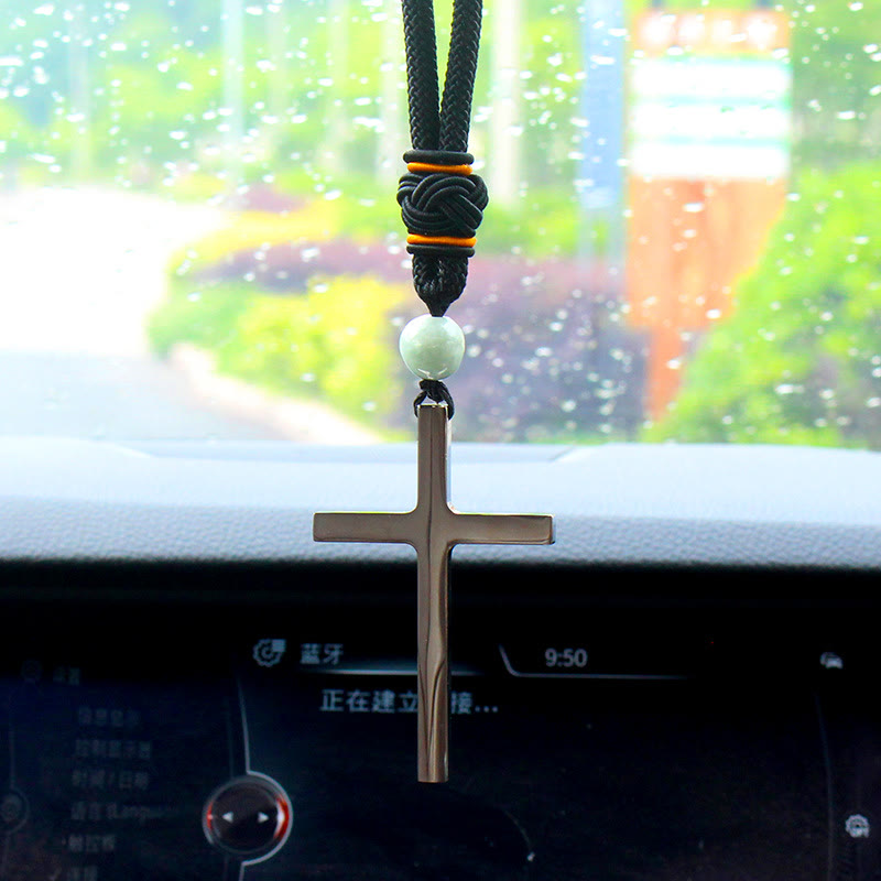 Christianartworkshop Minimalist Tri-color Cross Car Pendant: Spiritual Safety on the Road - Silver - Black - image 3