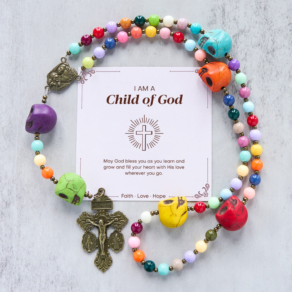 Christianartworkshop PRAYERFUL FAITH: Bohemian Style Multicolored Skull Beads Rosary with Gift Card - Child of God - image 2