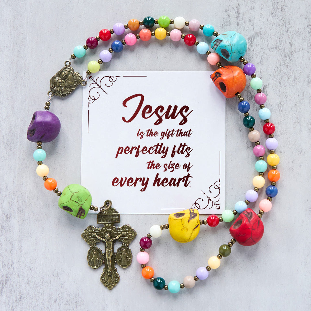 Christianartworkshop PRAYERFUL FAITH: Bohemian Style Multicolored Skull Beads Rosary with Gift Card - Jesus is the Gift - image 1