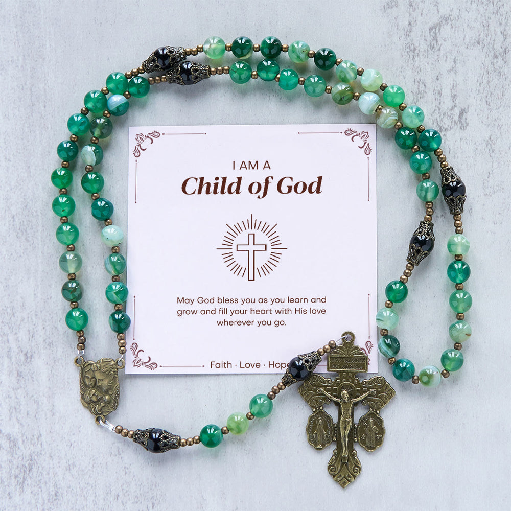 Christianartworkshop PRAYERFUL FAITH: Handmade Exquisite Green Agate Rosary  with Gift Card - Child of God - image 2