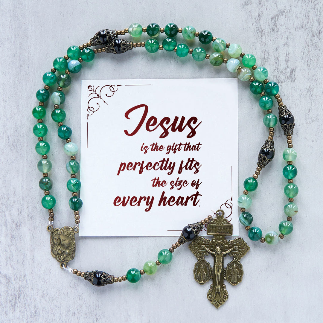 Christianartworkshop PRAYERFUL FAITH: Handmade Exquisite Green Agate Rosary  with Gift Card - Jesus is the Gift - image 1