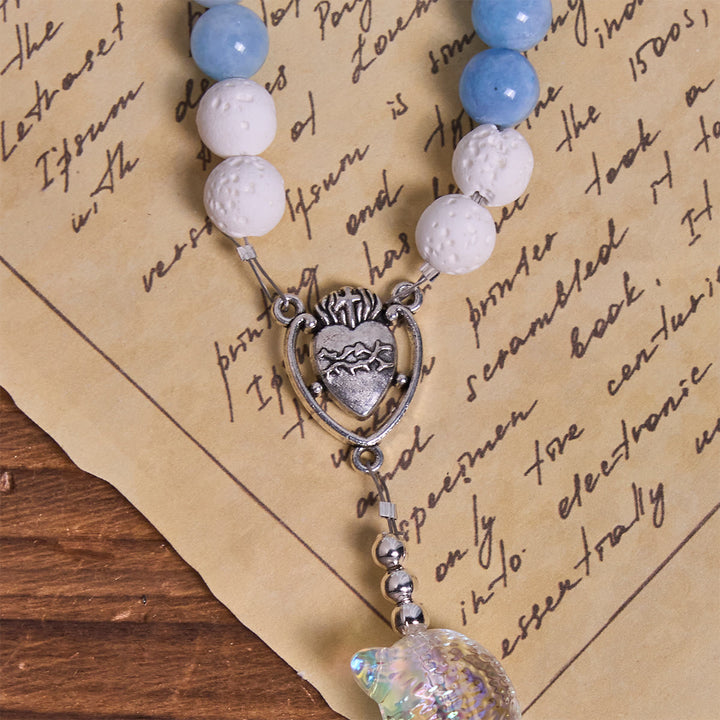 Christianartworkshop Sky Blue Beads Guardian Kitty Rosary with Sacred Heart & Crucifix - image 8