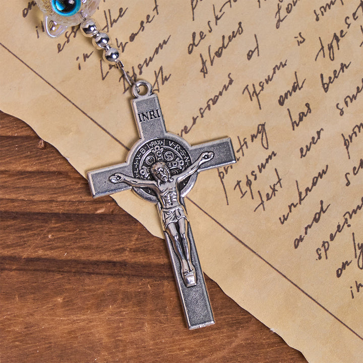 Christianartworkshop Sky Blue Beads Guardian Kitty Rosary with Sacred Heart & Crucifix - image 9