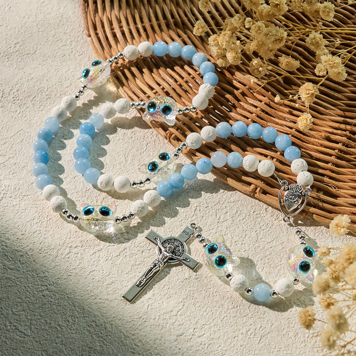 Christianartworkshop Sky Blue Beads Guardian Kitty Rosary with Sacred Heart & Crucifix - image 3