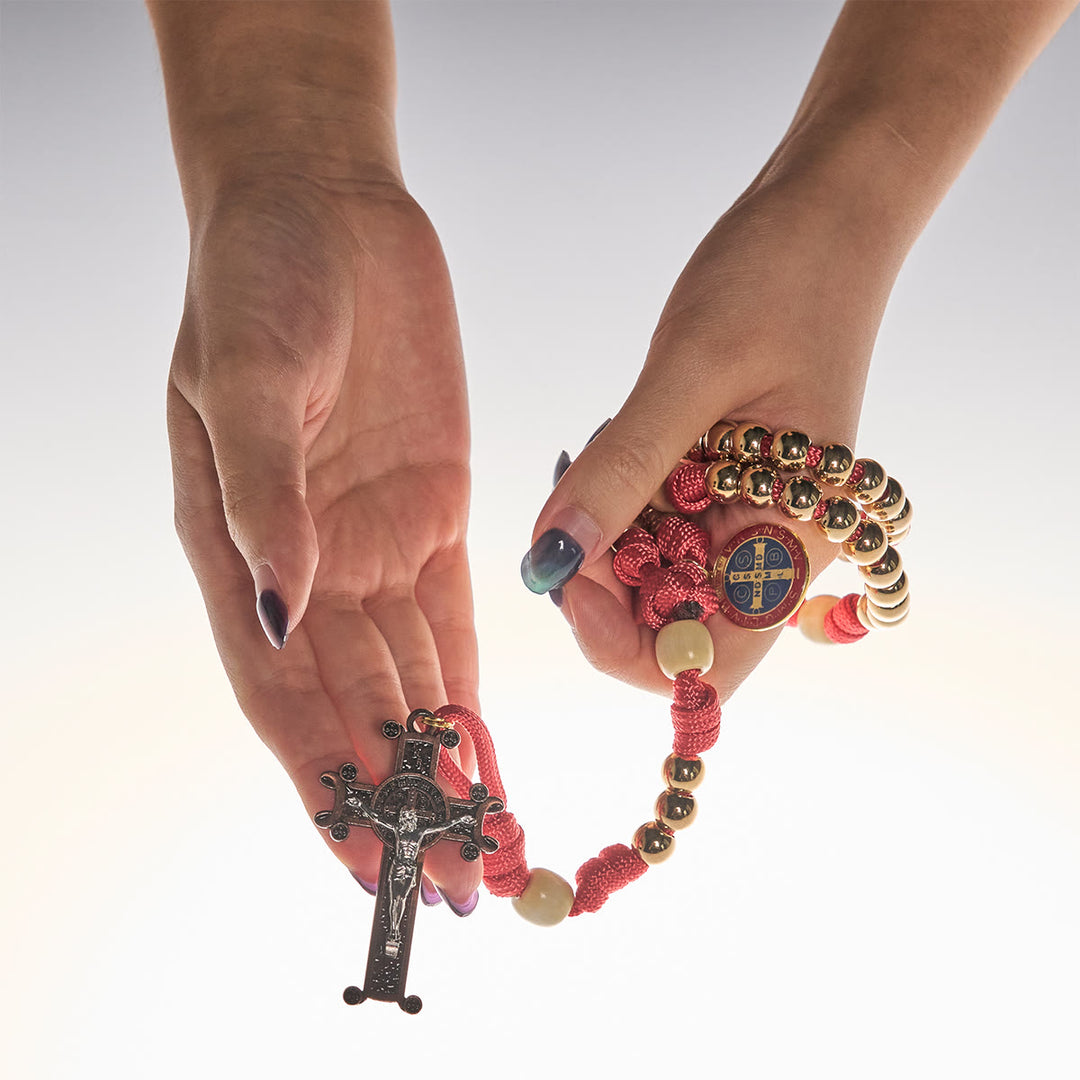 Christianartworkshop Golden Glory Beads Red Paracord Rosary with St. Benedict  - image 9