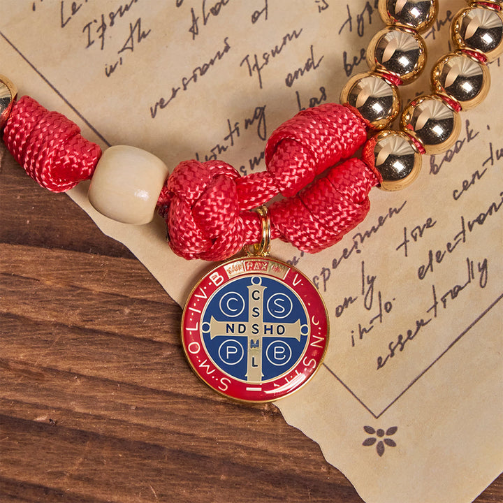Christianartworkshop Golden Glory Beads Red Paracord Rosary with St. Benedict  - image 7
