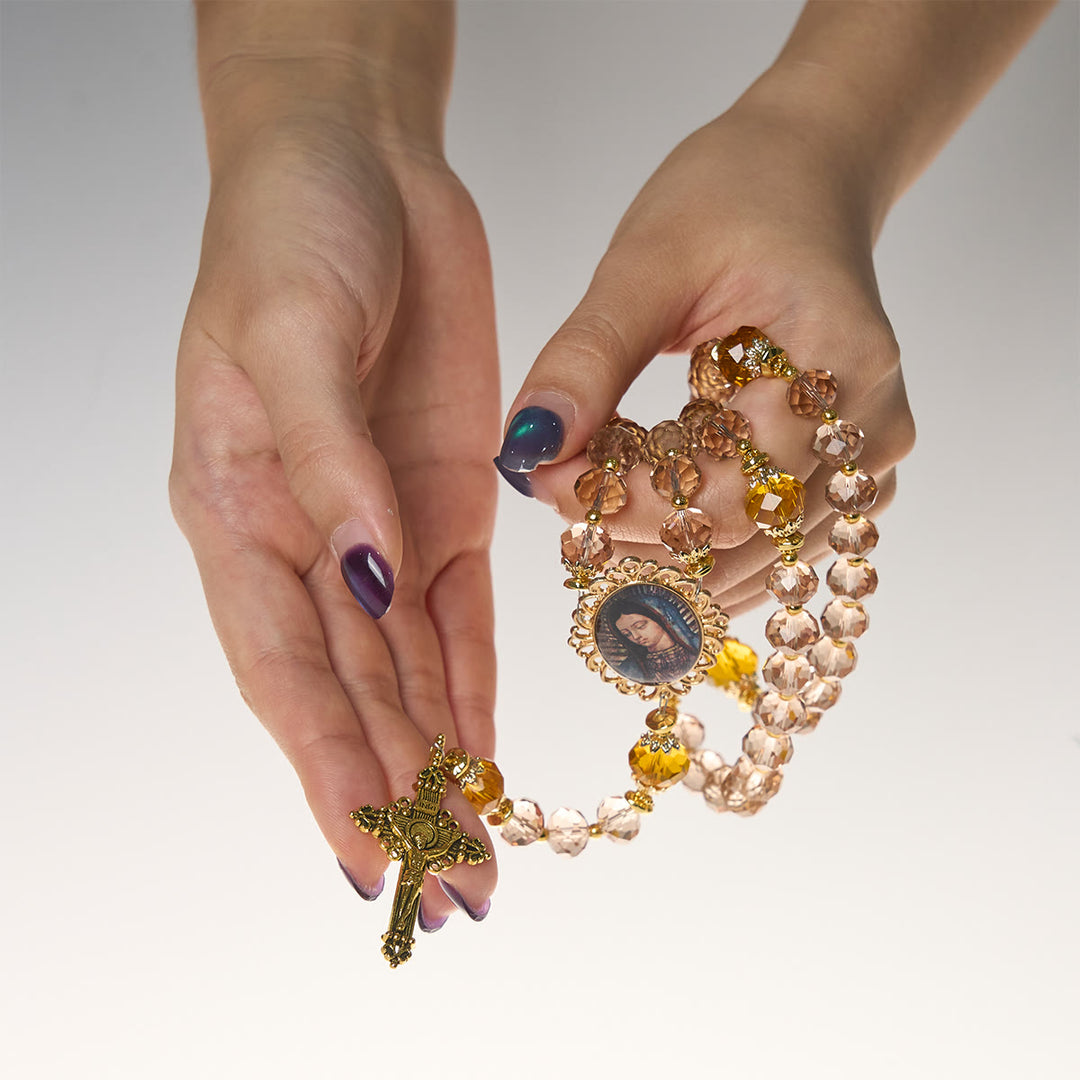 Christianartworkshop Shimmering Amber Beads Rosary Featuring Graceful Our Lady of Guadalupe Medal - image 10