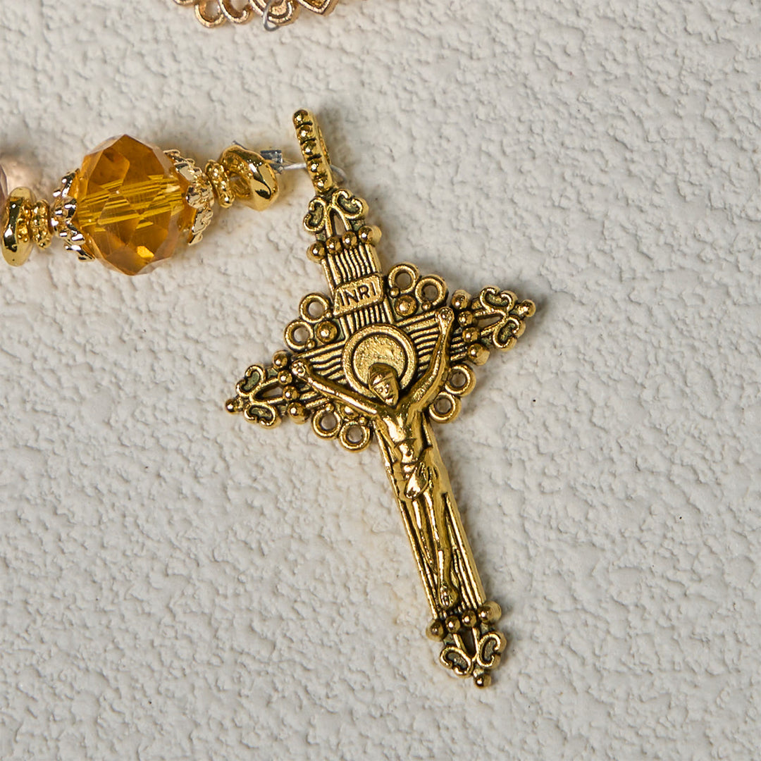 Christianartworkshop Shimmering Amber Beads Rosary Featuring Graceful Our Lady of Guadalupe Medal - image 9