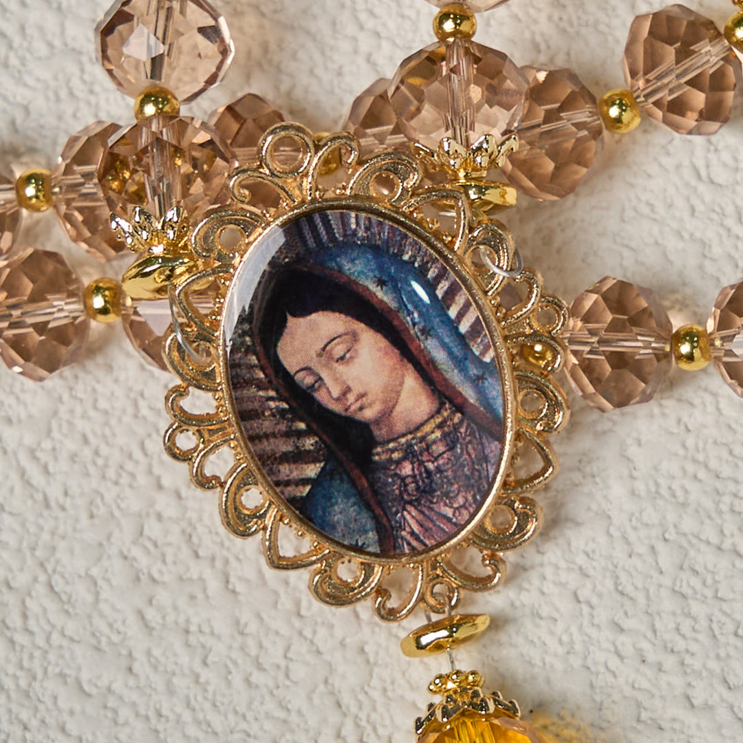 Christianartworkshop Shimmering Amber Beads Rosary Featuring Graceful Our Lady of Guadalupe Medal - image 8