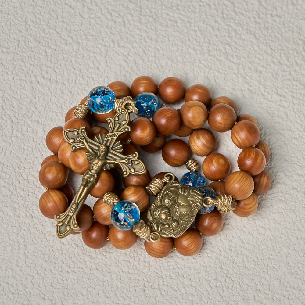 Christianartworkshop Rustic Brown and Ocean Blue Rosary with Holy Family Guidance and Blessing - image 2