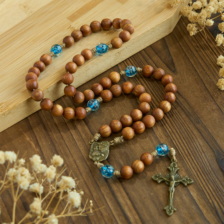 Christianartworkshop Rustic Brown and Ocean Blue Rosary with Holy Family Guidance and Blessing - image 4