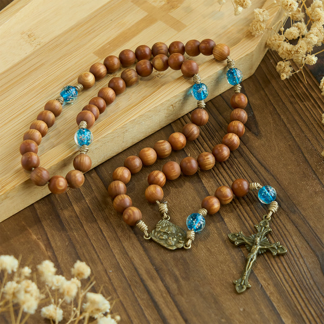 Christianartworkshop Rustic Brown and Ocean Blue Rosary with Holy Family Guidance and Blessing - image 6